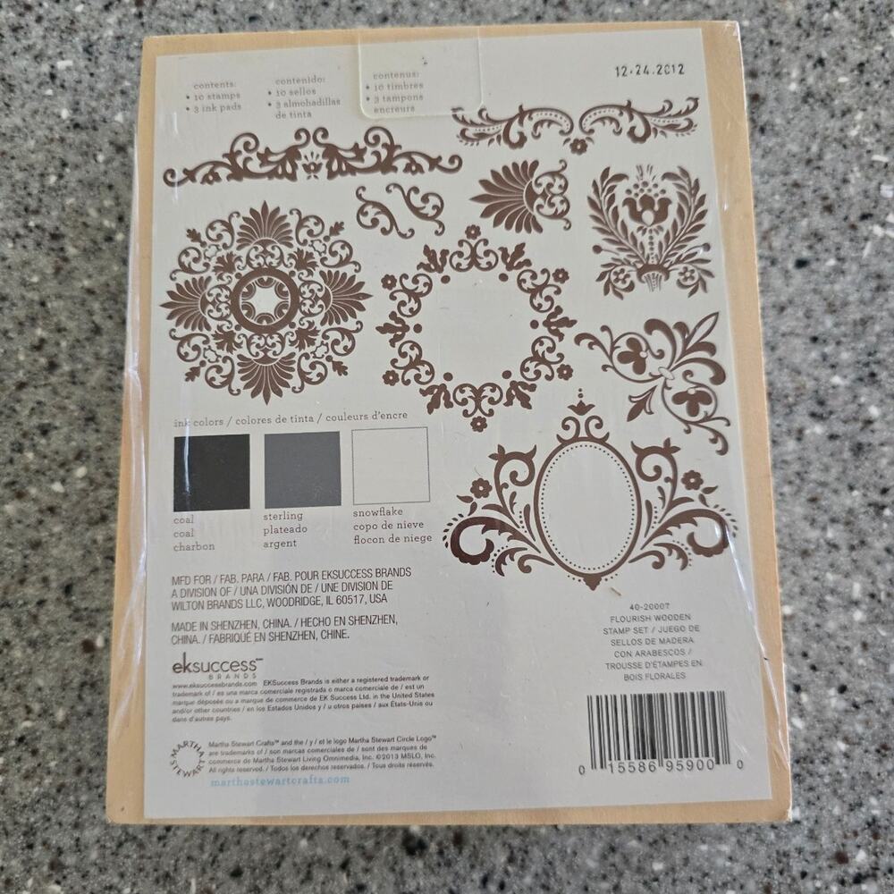 MARTHA STEWART CRAFTS, FLOURISH 13 Piece WOODEN STAMPS & INK PAD SET - Picture 2 of 2